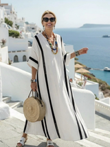 Estecia - Short Sleeve Color Block Striped Maxi Dress