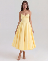 Celene - Satin Midi Dress with Tulle Skirt