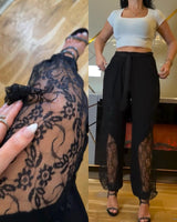 Fervie - Lace Detail Elegant Pants