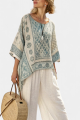 Lisa - Comfortable Printed Blouse and Wide-Leg White Pants