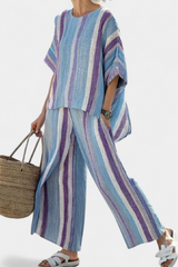 Jenn - Elegant Mauve Pastel Top and Striped Linen Pants