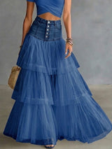 Carla - Mesh Panel Denim Skirt