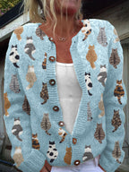Ashy - Relaxed Cat Print Cardigan