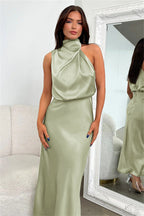 Anna - Draped Maxi Dress with High Neckline