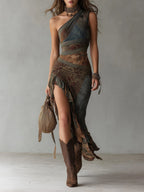 Niecon - One Shoulder Asymmetrical Maxi Dress