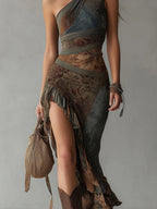 Niecon - One Shoulder Asymmetrical Maxi Dress