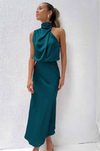 Anna - Draped Maxi Dress with High Neckline