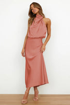 Anna - Draped Maxi Dress with High Neckline