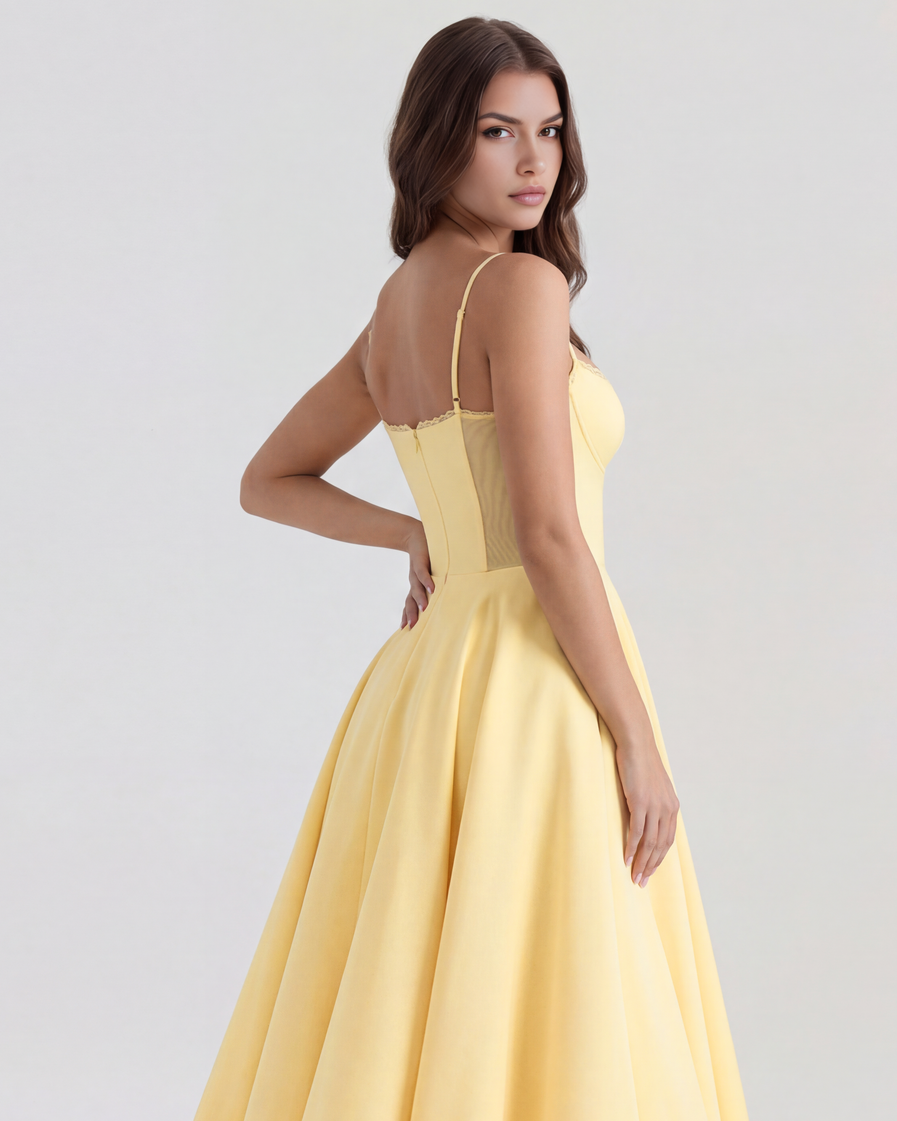 Celene - Satin Midi Dress with Tulle Skirt