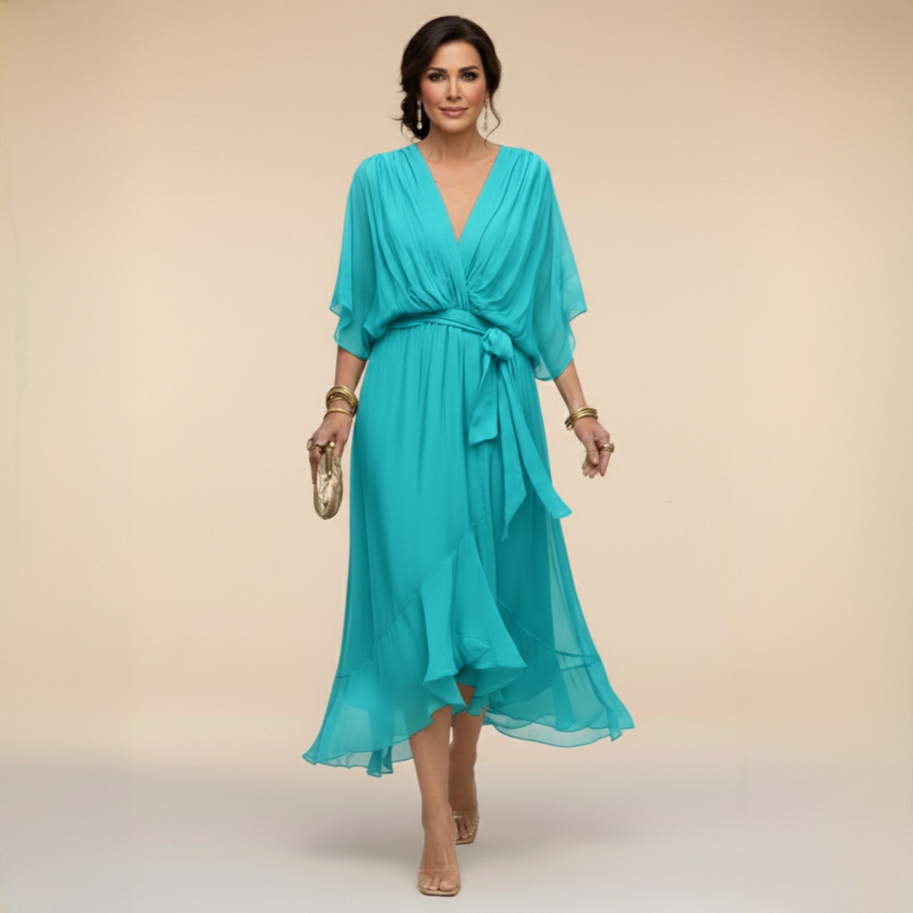 Nica - Elegant V-Neck Chiffon Dress