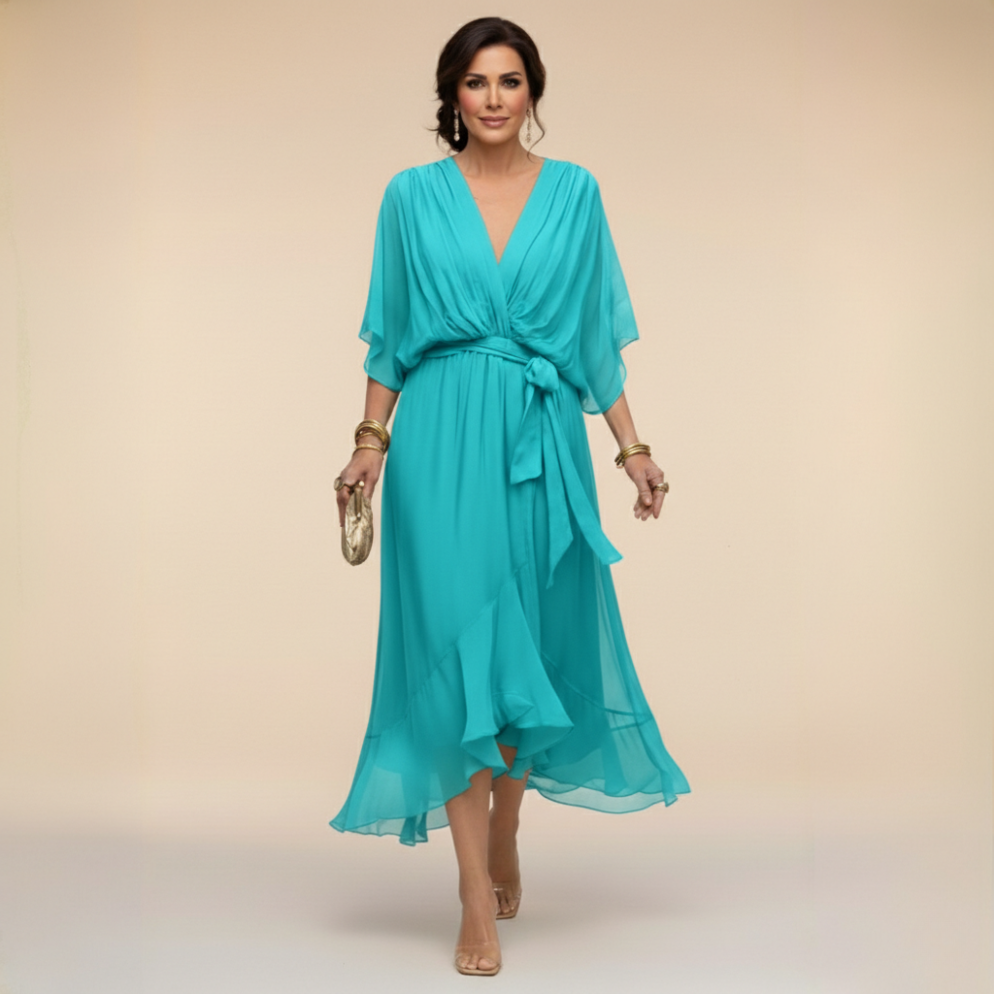 Nica - Elegant V-Neck Chiffon Dress