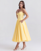 Celene - Satin Midi Dress with Tulle Skirt