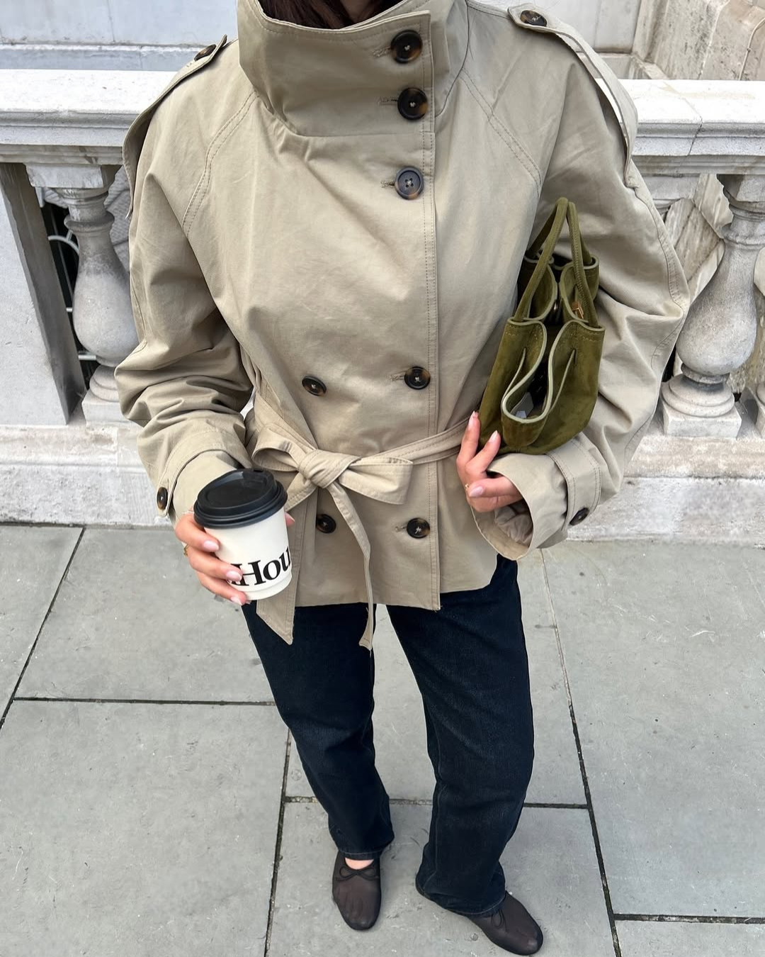 Alzea - Cropped Trench Coat with Belt