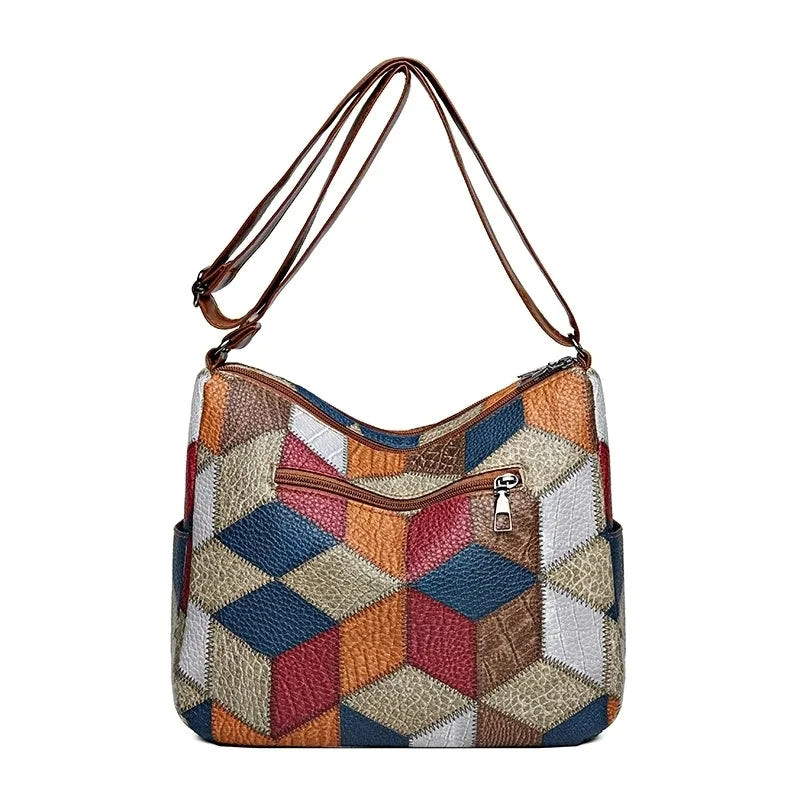 Carly - Geometric Patchwork Vegan Leather Handbag