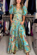 Kyla - Airy Maxi Dress with Puff Sleeves and V-Neck