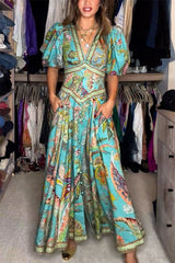 Kyla - Airy Maxi Dress with Puff Sleeves and V-Neck