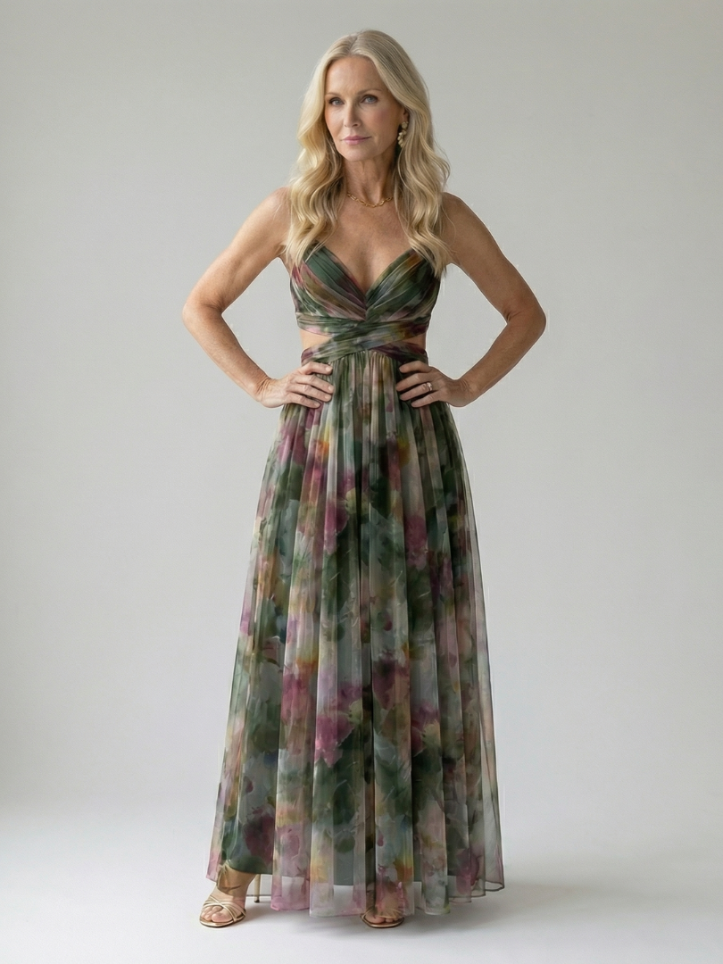 Izel watercolor floral maxi dress in green