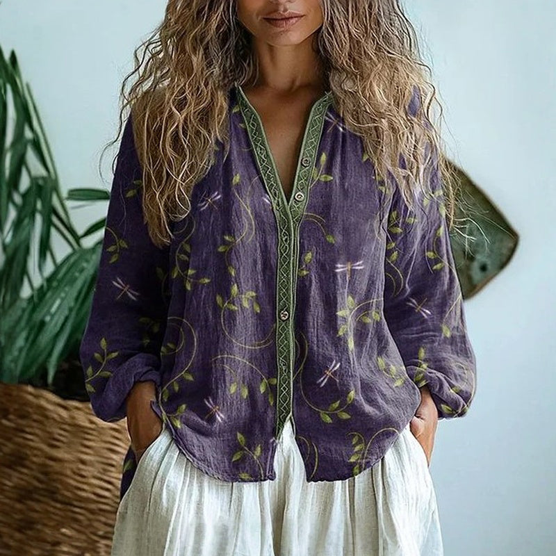 Audrey - Vintage Leaf Print Blouse