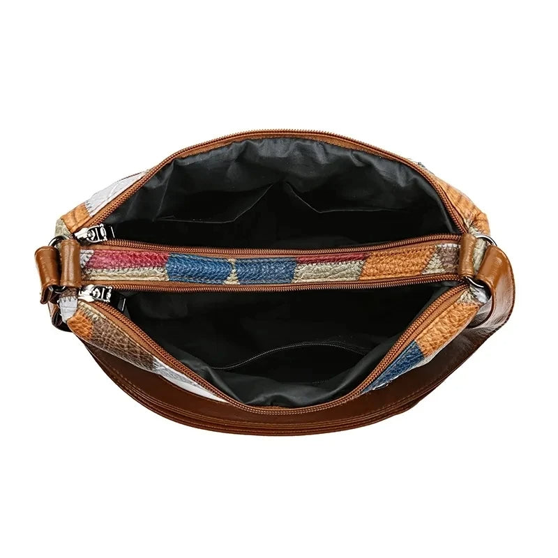 Carly - Geometric Patchwork Vegan Leather Handbag