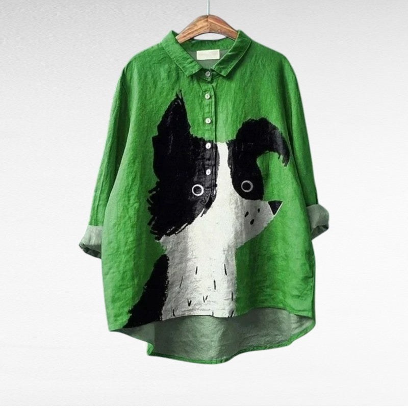 Abigail - Elegant Linen Summer Blouse in Green