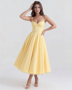 Celene - Satin Midi Dress with Tulle Skirt