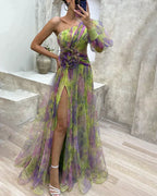 Olive - Asymmetrical One Sleeve Split Dress