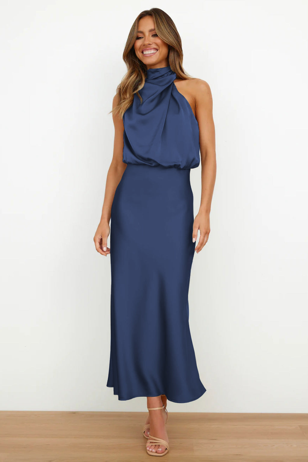 Anna - Draped Maxi Dress with High Neckline