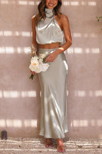 Jillian - Satin Top and Skirt Set