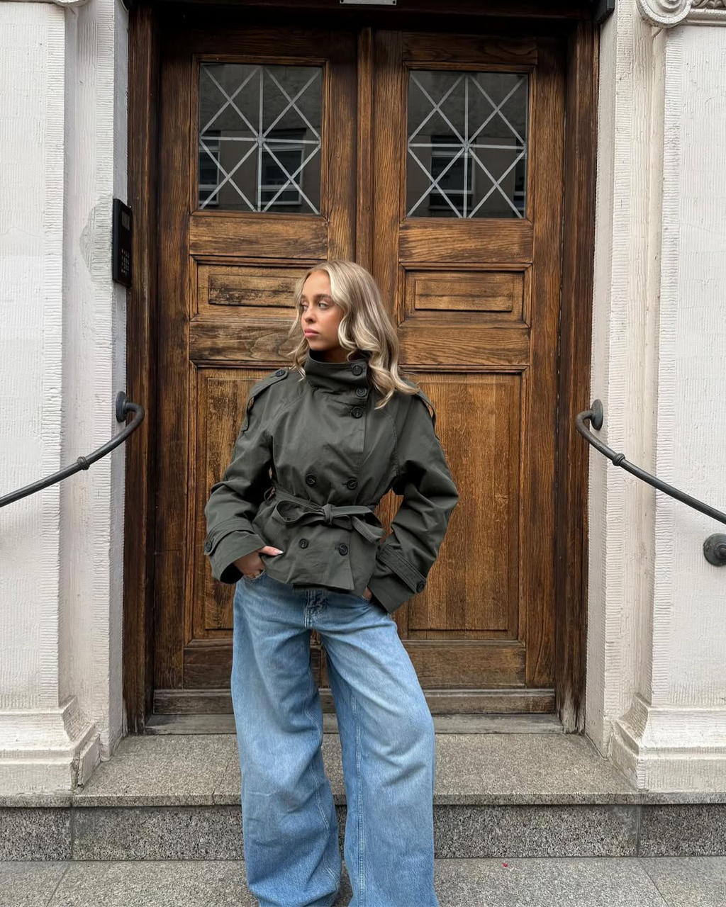 Alzea - Cropped Trench Coat with Belt