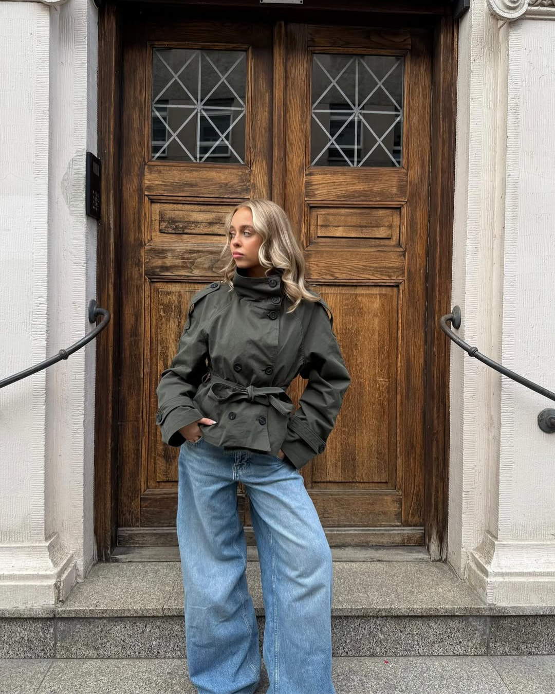 Alzea - Cropped Trench Coat with Belt