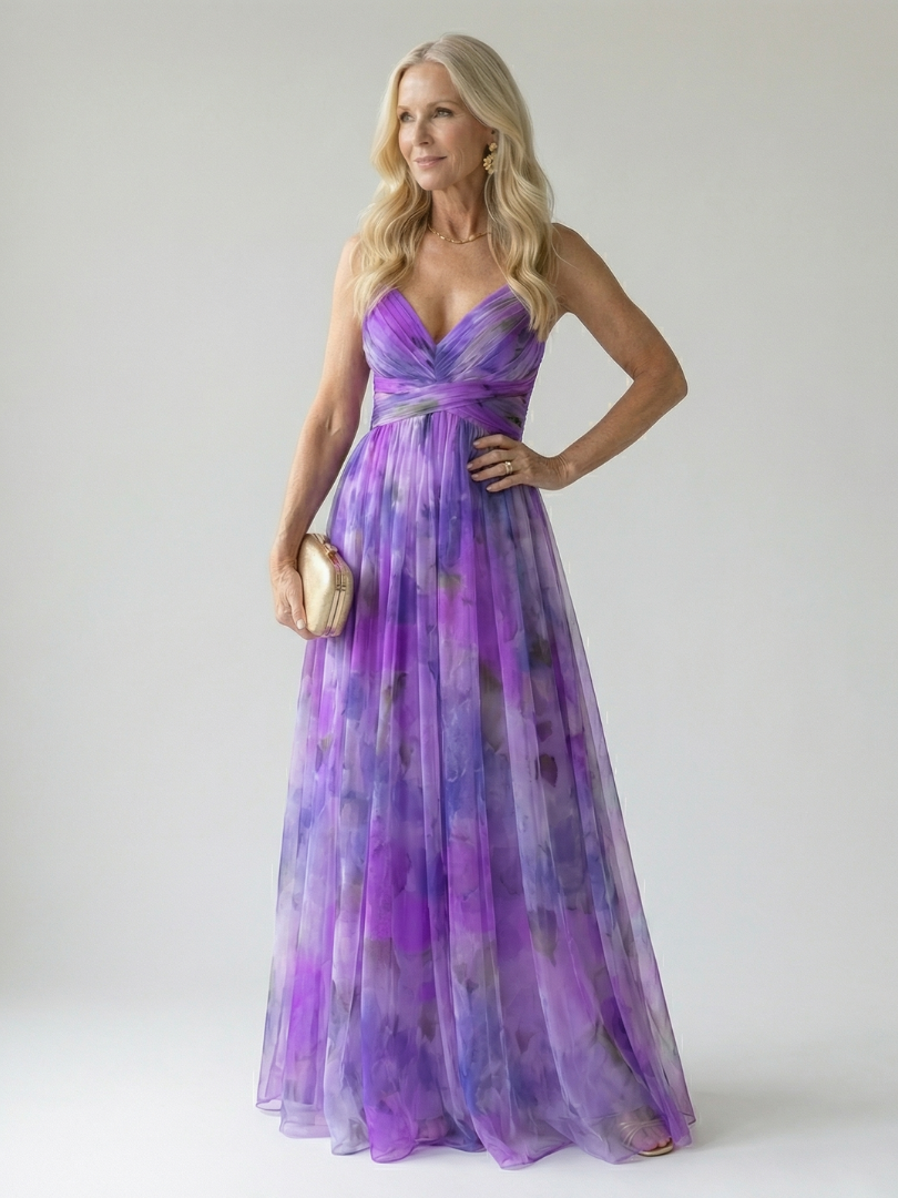 Izel watercolor floral maxi dress in purple