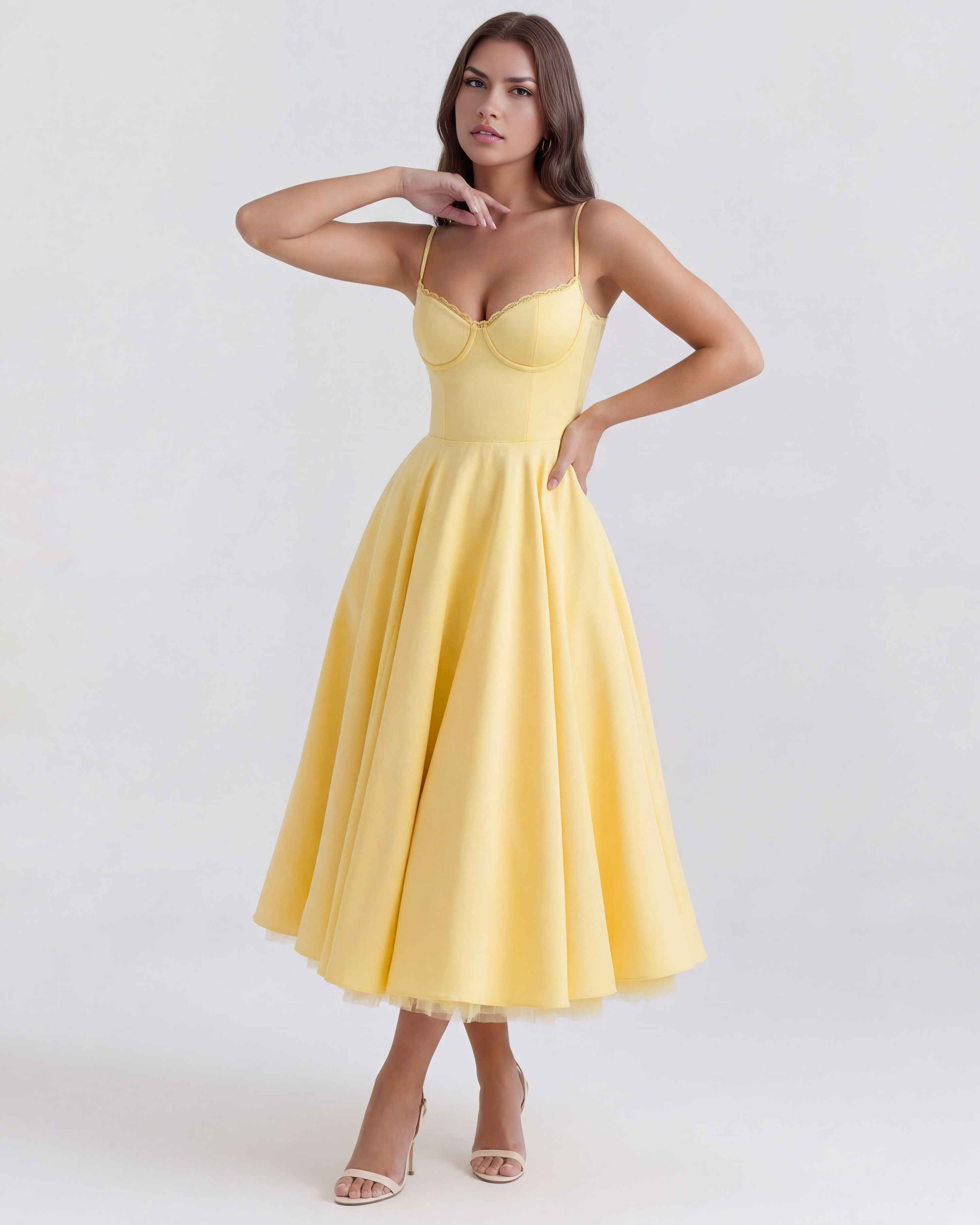 Celene - Satin Midi Dress with Tulle Skirt