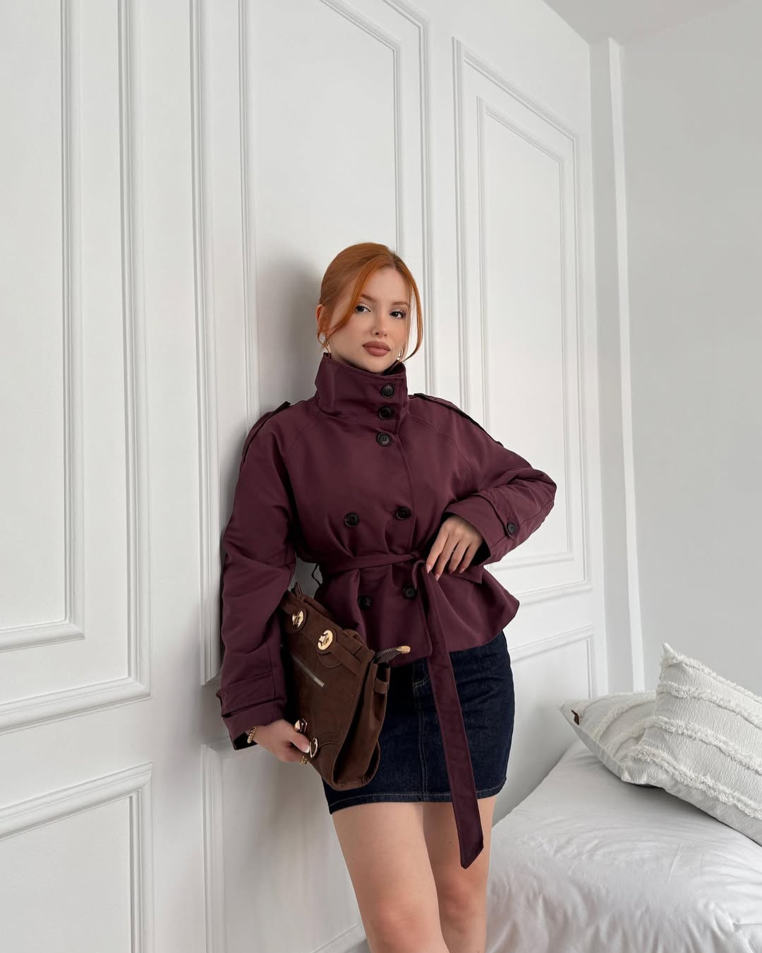 Alzea - Cropped Trench Coat with Belt