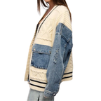 Eloise – Relaxed Denim Patchwork Knit Cardigan