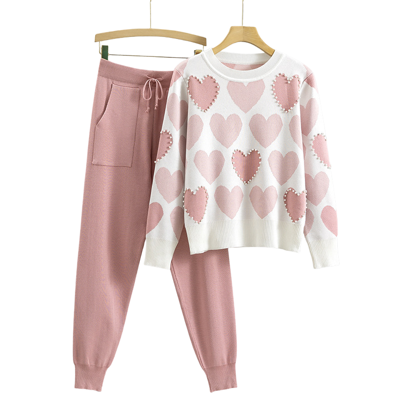 Yarra - Chic Heart Pattern Knit Two-Piece Set