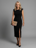 Skyla - Structured Sleeveless Midi Dress with Front Slit