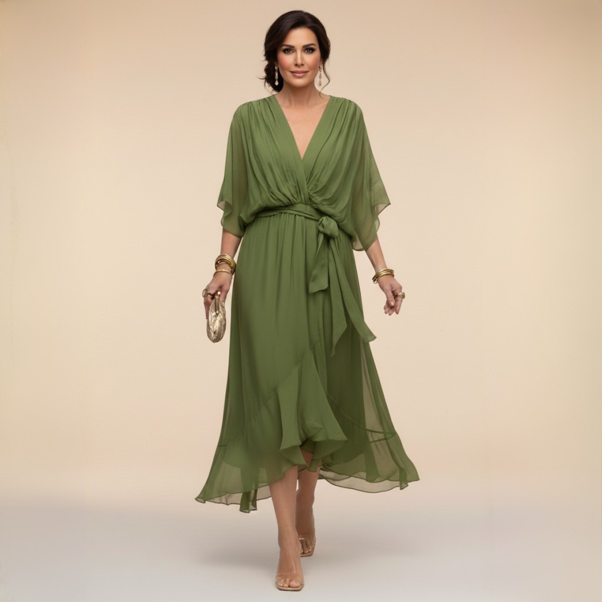 Nica - Elegant V-Neck Chiffon Dress