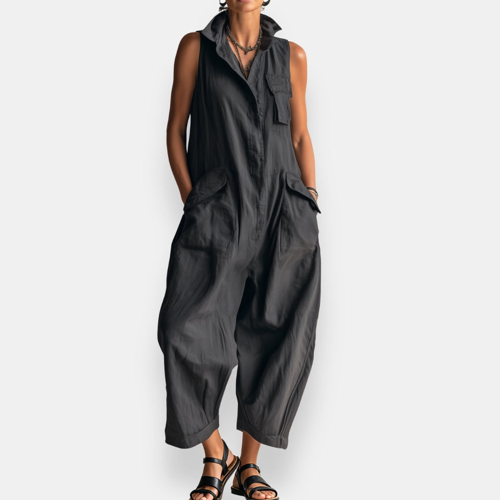 Brooke - Relaxed Sleeveless Utility Jumpsuit in Black