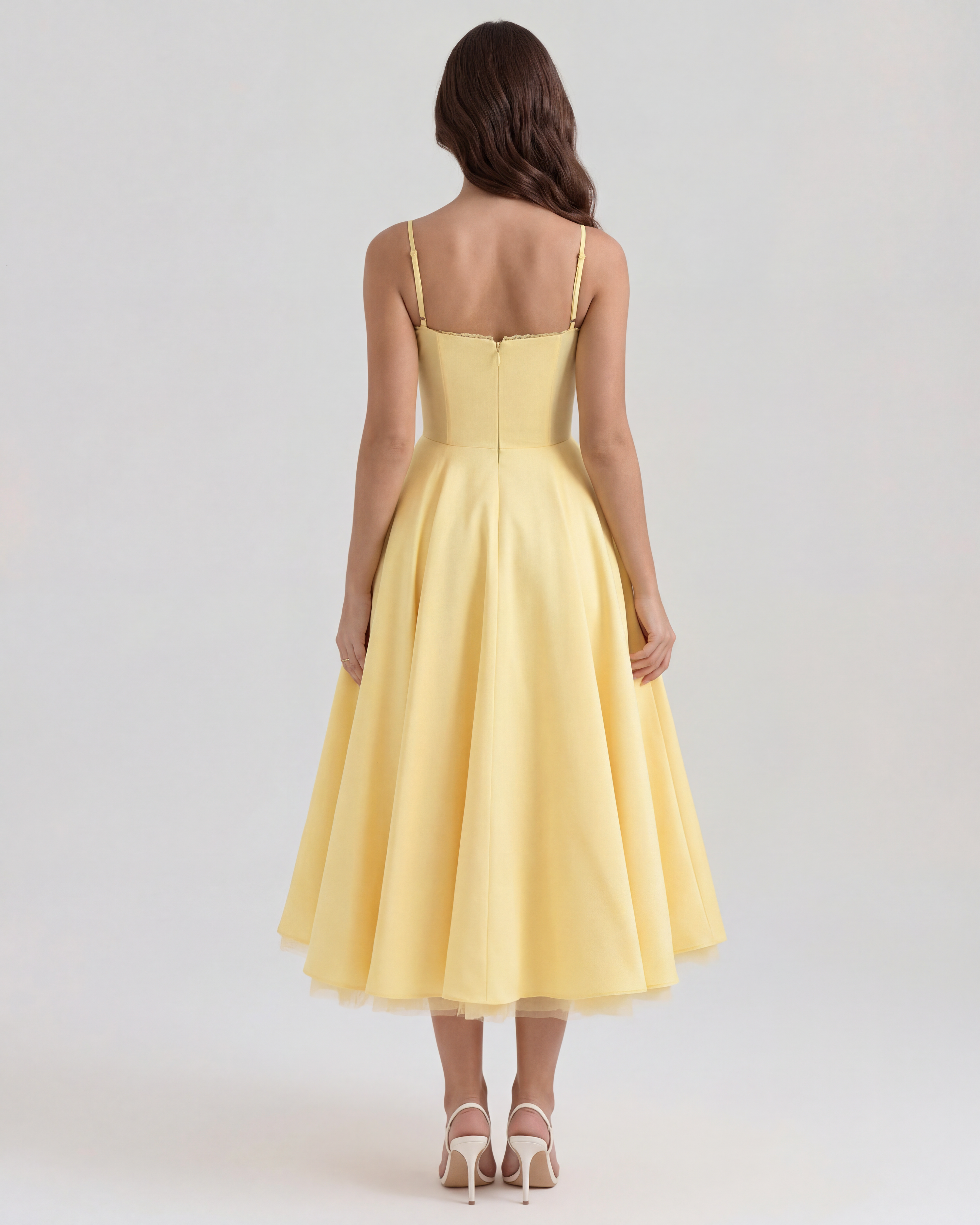 Celene - Satin Midi Dress with Tulle Skirt