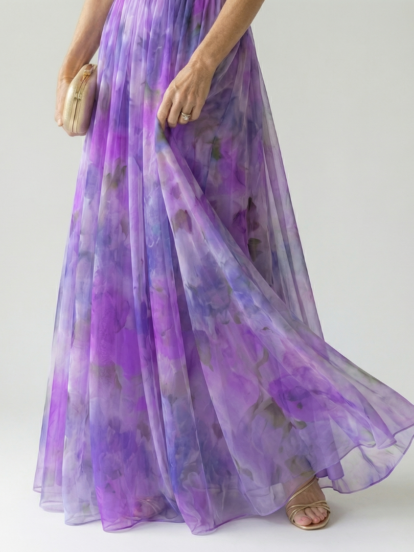 Izel maxi dress in purple, skirt detail