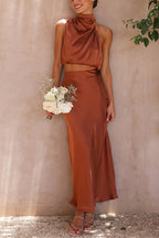 Jillian - Satin Top and Skirt Set