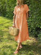 Anjie - Buttoned Cotton Maxi Dress