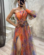 Olive - Asymmetrical One Sleeve Split Dress