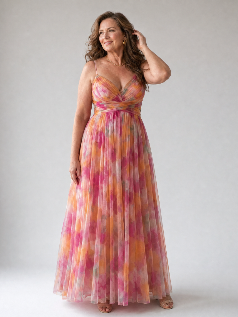 Izel watercolor floral maxi dress, styled look