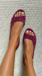 Corinne - Open-Toe Faux Suede Flats in Raspberry