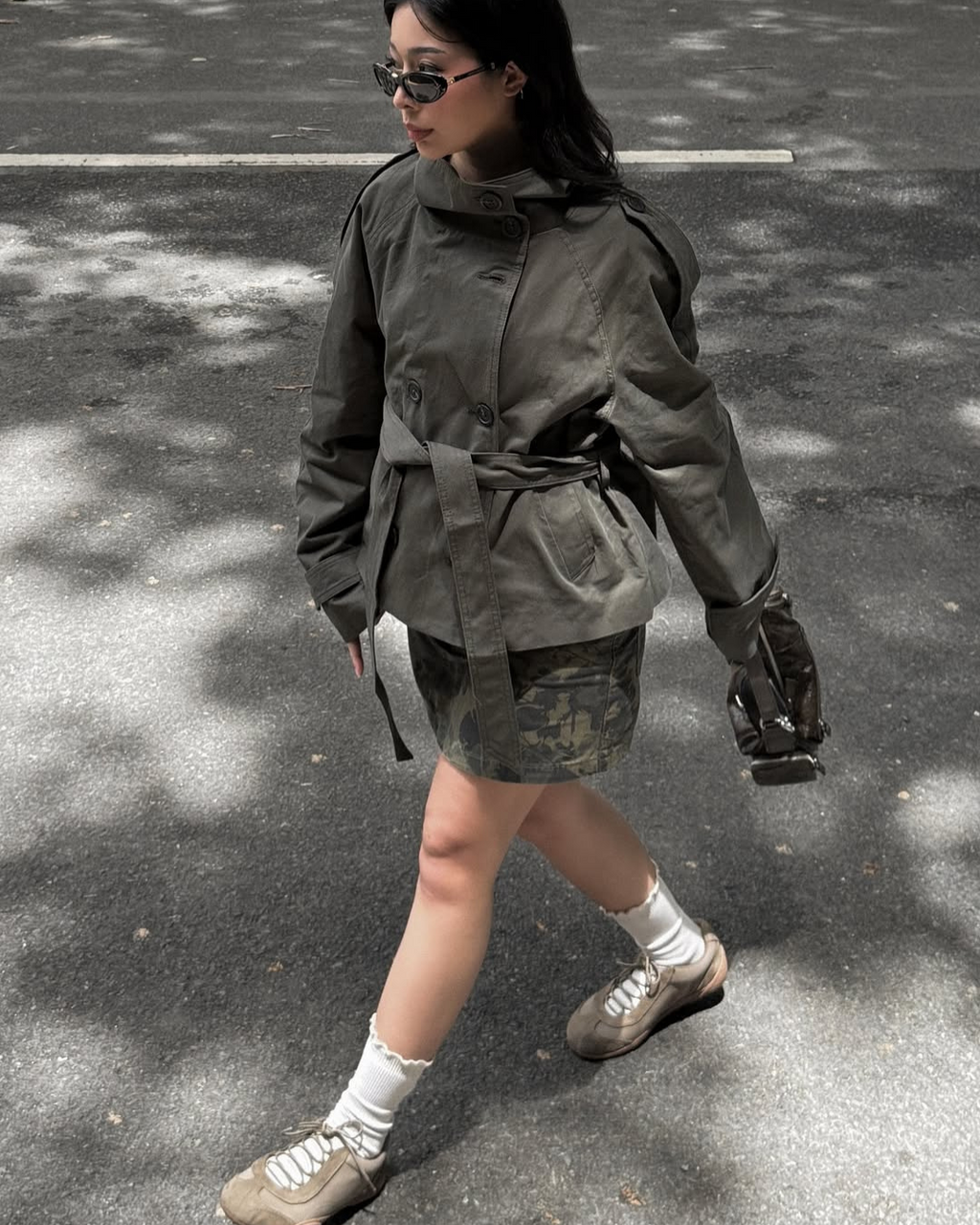Alzea - Cropped Trench Coat with Belt