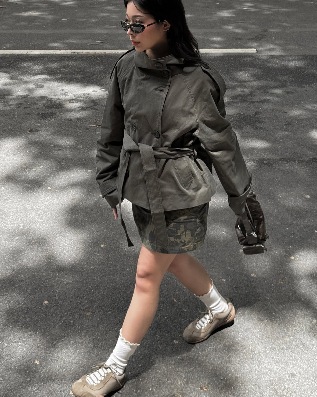 Alzea - Cropped Trench Coat with Belt