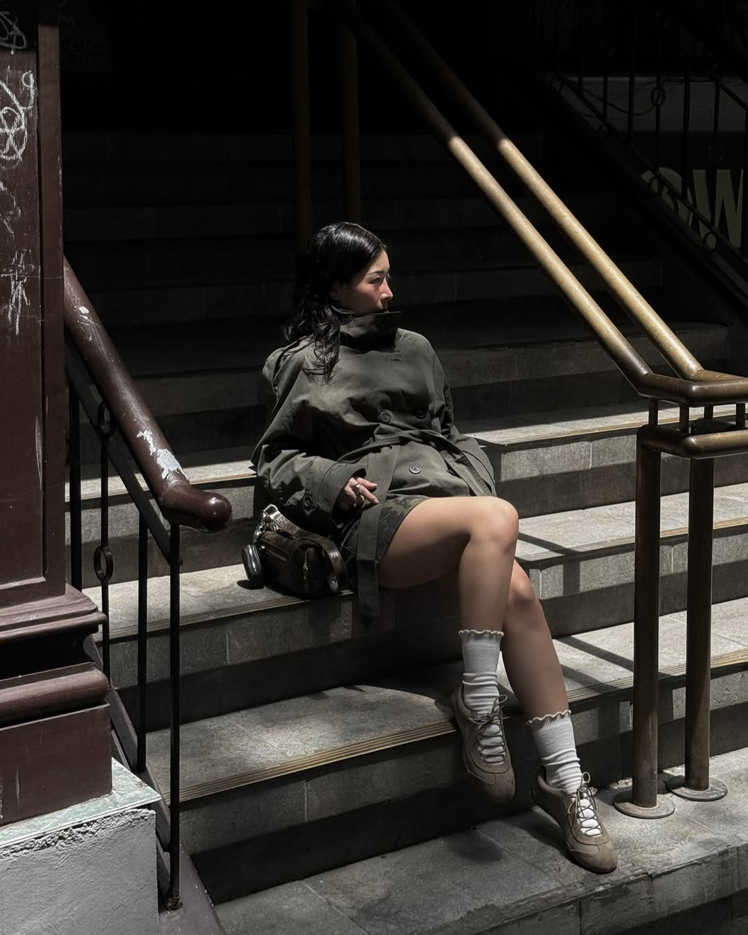 Alzea - Cropped Trench Coat with Belt