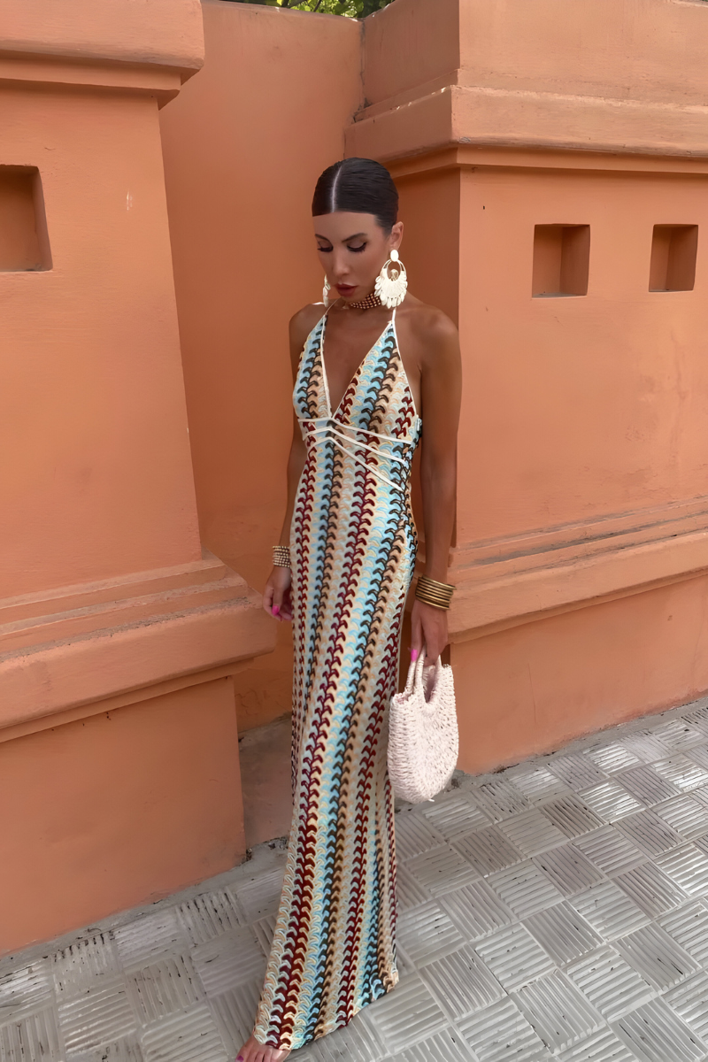 Malia - Boho Maxi Dress with Open Back