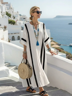 Estecia - Short Sleeve Color Block Striped Maxi Dress